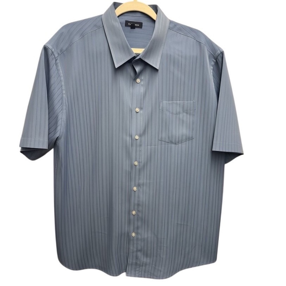 Croft & Barrow Button Down Shirt Mens XL Blue Preppy Short Sleeve Striped